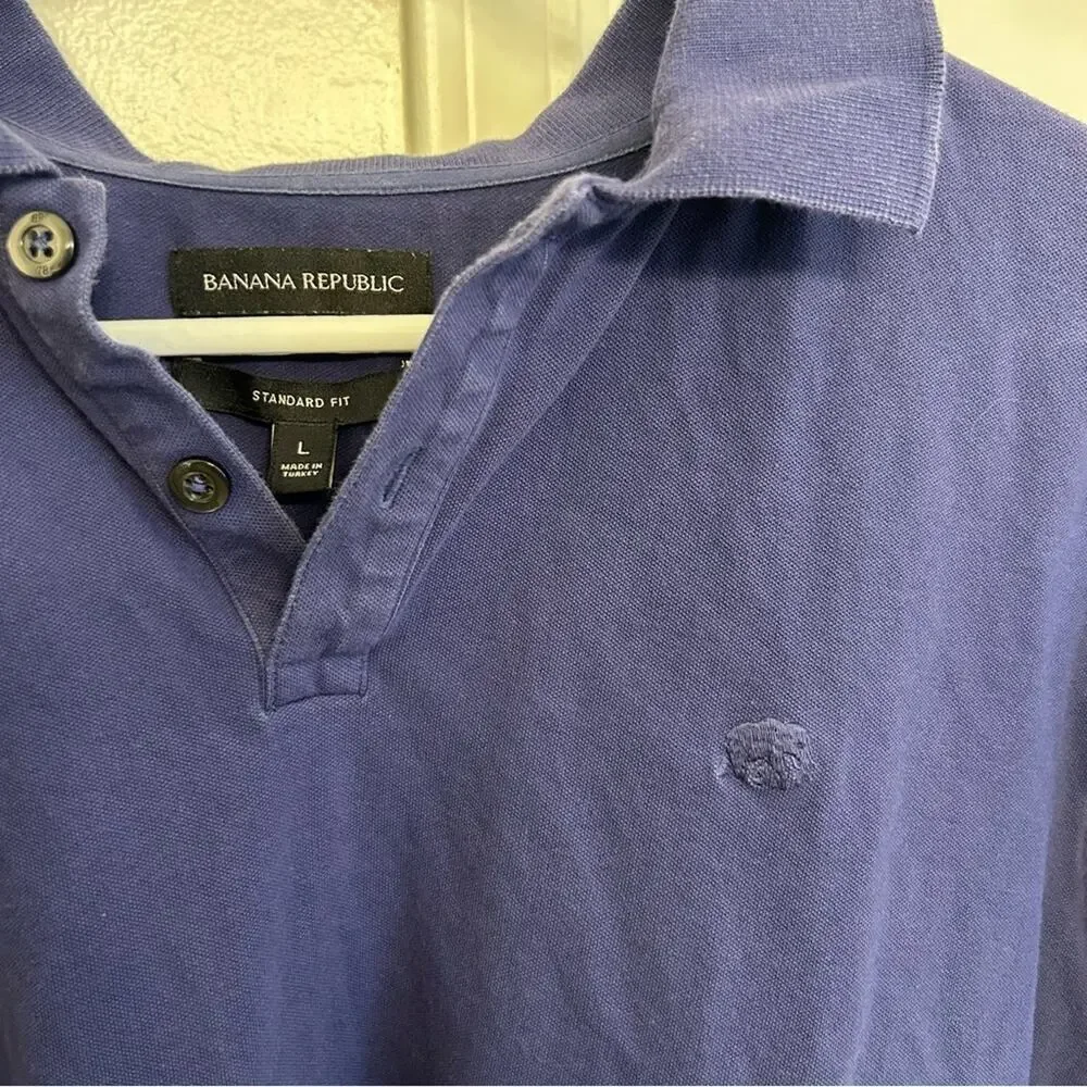 Banana Republic Men’s Signature Piqué Polo Shirt – Navy Blue – Size Large
